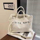 Simple Letter Soft Corduroy Shoulder Bags for Women Versatile Large Capacity Ladies Crossbody Bag Portable Female Handbags Tote PlatiNum