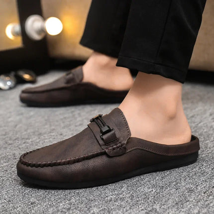 Mezze pantofole da uomo in pelle Scarpe casual da uomo traspiranti estive Scarpe da guida pigre slip-on Comode mocassini da passeggio Mocassini