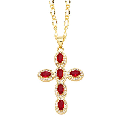 Collana da 1 pezzo con personalità della moda Collana da donna elegante con croce di zirconi rotondi colorati micro intarsiati