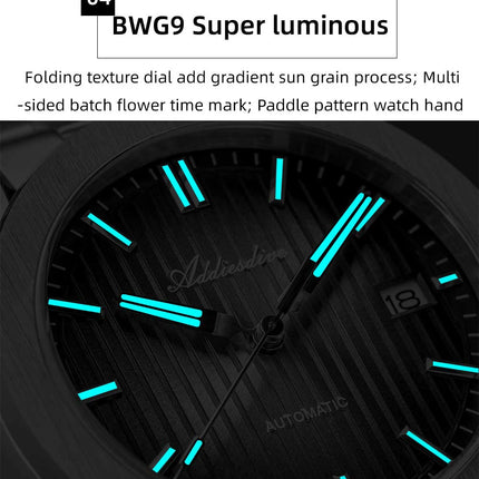 ADDIESDIVE Luxury Men's Automatic Watch Sapphire Glass Japan 8215 Mechanical Watch BGW9 Super Luminous Men Analog Watches AD2533