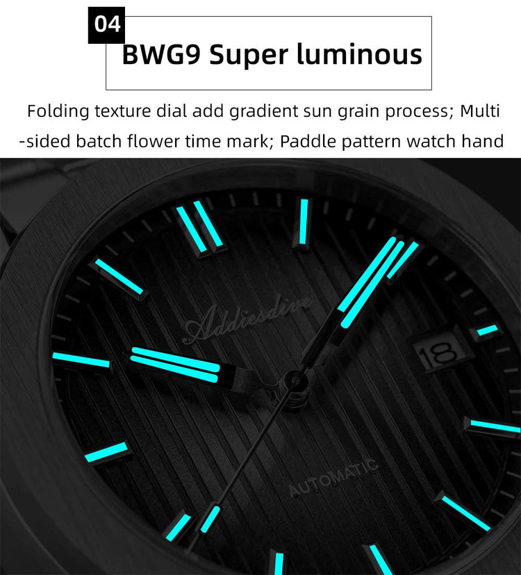 ADDIESDIVE Luxury Men's Automatic Watch Sapphire Glass Japan 8215 Mechanical Watch BGW9 Super Luminous Men Analog Watches AD2533