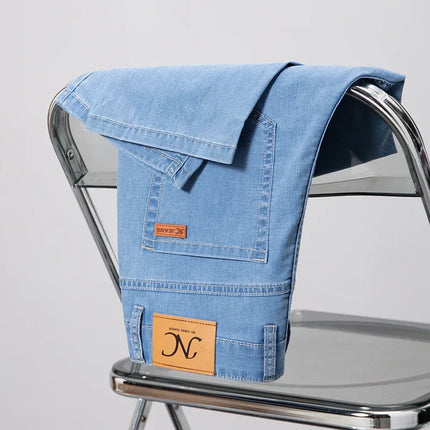 Pantaloncini jeans da uomo estivi sottili in Lyocell Blu Grigio Stile classico Elasticità Pantaloncini di jeans casual da lavoro leggeri e dritti da uomo