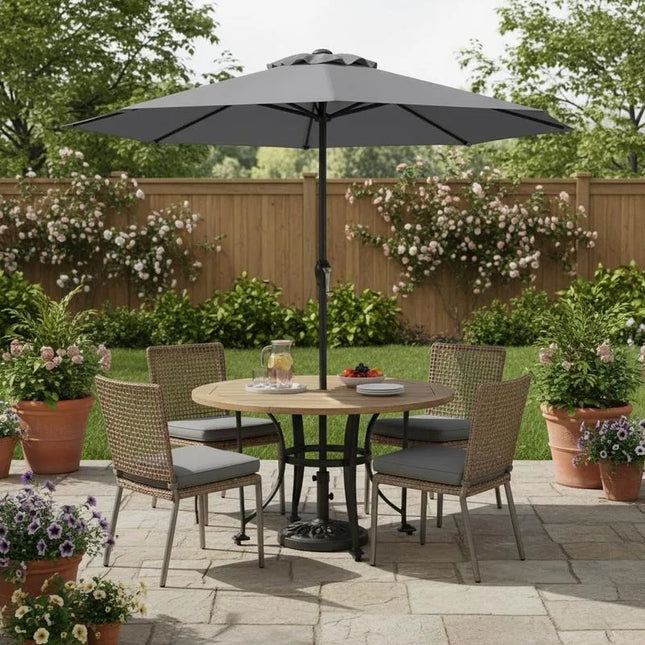 Parasol d'extérieur, toile en polyester anti-UV, ouverture à manivelle et ventilation pour résistance au vent