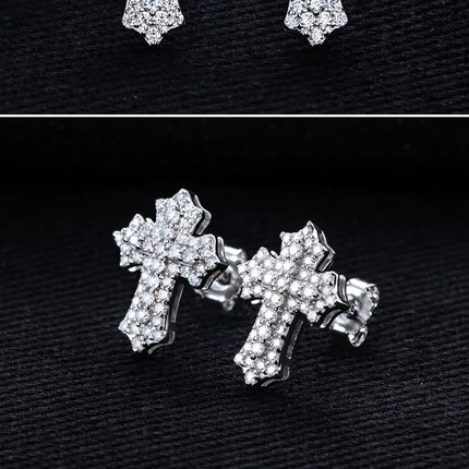 MossanRappr 0.78cttw Moissanite Iced out Croce Orecchini a bottone in argento sterling 925 D Colore Gioielli eleganti e alla moda per uomo platinumshop