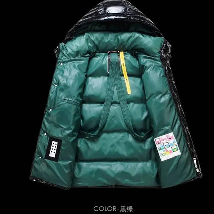 New Winter Shiny Jackets, Men's Short Trendy Brand Hooded Thickened And Warm Outerwear 90% White Duck Down