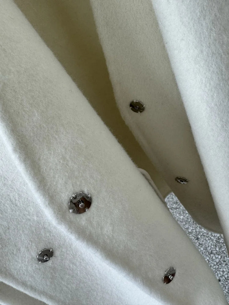 Scarf Collar 100%Wool Coat Women, Korean Fashion Elegant Outerwear, Loose Autumn Winter Jacket