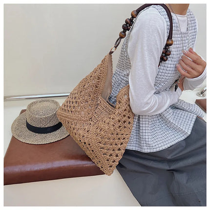 Women's Woven Straw Tote Bag Large Capacity, Summer Beach Vacation Bag, Fashionable Shoulder Bag for Commuting