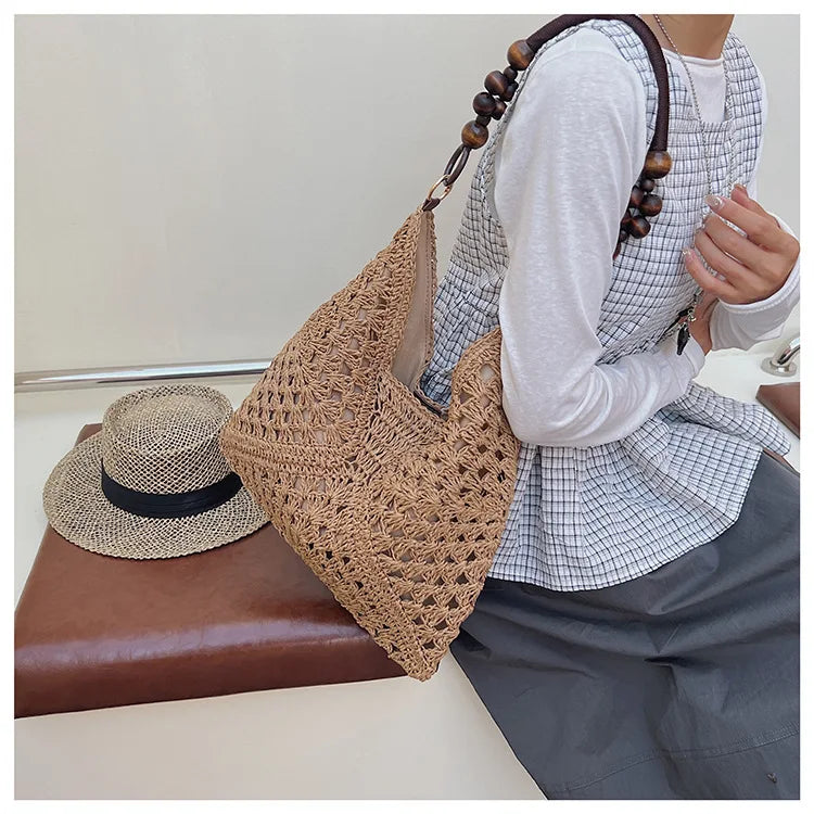 Borsa Tote da Donna in Paglia Intrecciata Grande Capacità, Borsa Estiva da Spiaggia per Vacanze, Borsa a Spalla alla Moda per il Pendolarismo