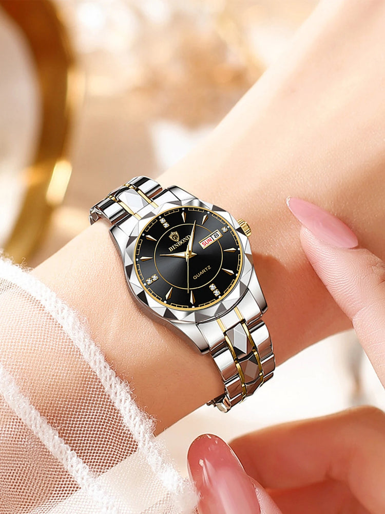 BINBONG Orologi da donna Orologio al quarzo da donna di moda di lusso Orologio da polso in acciaio inossidabile con data luminosa impermeabile Regalo per gli amanti della fidanzata platinumshop