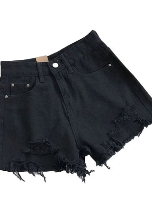Pantaloncini di jeans coreani Donna Moda estiva Casual Jeans strappati a vita alta Tasca nappa Y2K Pantaloni caldi Streetwear Pantaloni blu