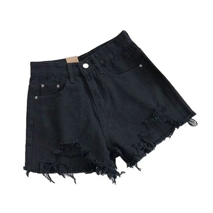 Pantaloncini di jeans coreani Donna Moda estiva Casual Jeans strappati a vita alta Tasca nappa Y2K Pantaloni caldi Streetwear Pantaloni blu