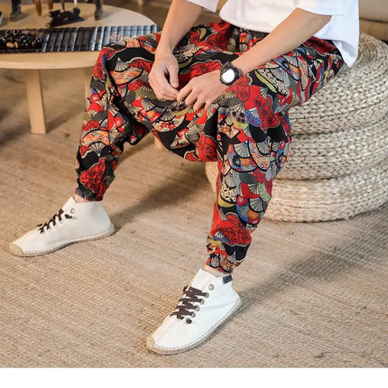 Pantaloni Harem da Uomo 2026 Stile Retrò con Stampa, Pantaloni Jogger Larghi e Comodi con Cavallo Ribassato, Stile Nepal Oversize, Pantaloni Casual da Uomo con Cavallo Ribassato