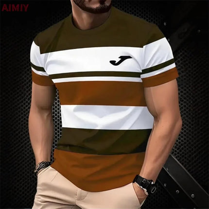 T-shirt imprimé à rayures pour hommes T-shirt d'été décontracté d'extérieur à col rond et à manches courtes Nouveauté dans la mode masculine