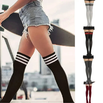 Moda ragazze carine coscia alta nero bianco a righe sopra il ginocchio calzini lunghi scaldamuscoli Lolita calze gotiche per donne sexy