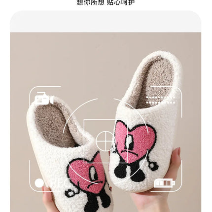Comwarm Pantofole pelose in pelliccia invernale per donna Scivoli piatti soffici per camera da letto simpatico cartone animato Morbido comfort Scarpe calde in cotone felpato per la casa