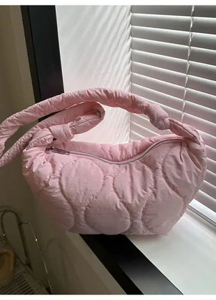Puffer Shoulder Bag for Women Soft Down Cotton Padded Tote Handbag Purse Quilted Cross Body Bag Solid Color Bubbles Cloud Bag PlatiNum