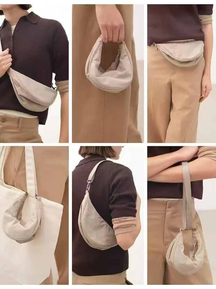 Simple Design Women's Messenger Bag Fashion Ladies Nylon Hobos Small Shoulder Bags Vintage Female Girls Purse Cloth Handbags PlatiNum