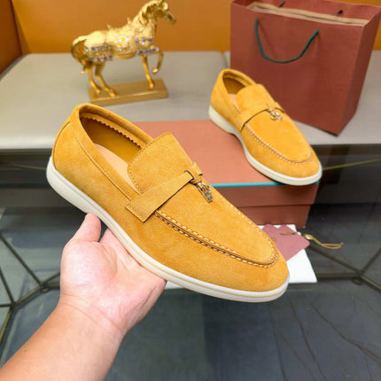 Mocassini da uomo in pelle scamosciata, mocassini classici slip-on con fibbia in metallo, suola morbida antiscivolo, calzature casual leggere per camminare, comode scarpe casual da lavoro per l'ufficio, la guida e l'uso quoti