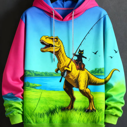 2026 Funny Dinosaur Cat Solider 3d Print Hoodies Men Women Fashion Oversized Hoodie Sweatshirt Animal Coat Sweats Mens Clothing