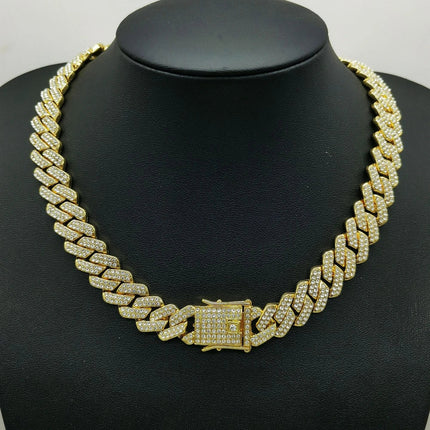 Fashion Men Cuban Link Iced Out Necklace 14MM width Rhinestones Chain Rapper CZ Cuban Chain Necklace Hip Hop Birthday Jewelry PlatiNum
