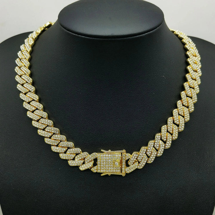 Fashion Men Cuban Link Iced Out Necklace 14MM width Rhinestones Chain Rapper CZ Cuban Chain Necklace Hip Hop Birthday Jewelry PlatiNum
