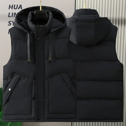 Big Size Men Padded Vest Winter Hooded Zip-up Sleeveless Jacket Padding Golf Cotton Waistcoat Work Warm Large Pocket Plus 8XL