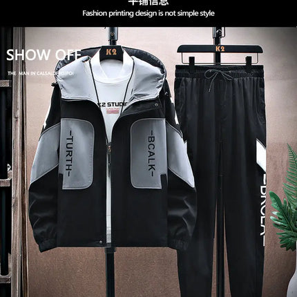 Spring Autumn New Tracksuits Men Set Casual Hooded Jacket Pants Sweatshirt Sportswear Coats Men Jacket+Pant Suits