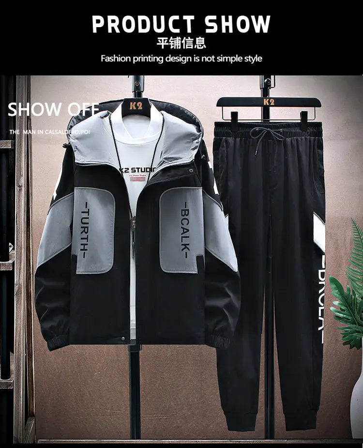 Spring Autumn New Tracksuits Men Set Casual Hooded Jacket Pants Sweatshirt Sportswear Coats Men Jacket+Pant Suits