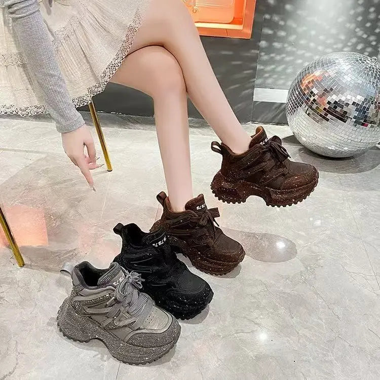 7.5cm Height Increase Autumn and Winter Thick Soled Women's Sports Shoes 2026 New Casual Walking Sneakers Ladies' Dad Shoes