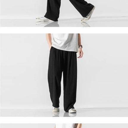 Pantaloni da uomo in cotone e lino, comodi, traspiranti, con elastico in vita, pantaloni da uomo in tinta unita, casual, stile Harajuku, pantaloni larghi a gamba dritta