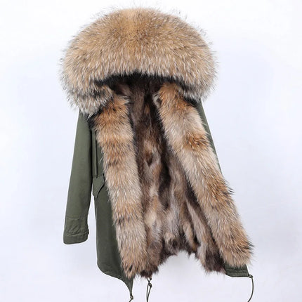 Maomaokong Natural Fur Lining Real Fur Coat Winter Jacket Women Raccoon Fur Collar Warm Thick Parkas Female Clothing