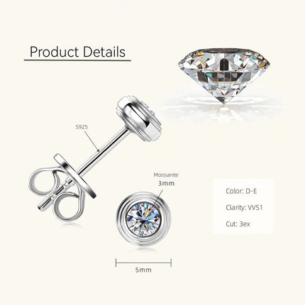 IOGOU D0.10CT Moissanite Diamond Round Stud Earrings 925 Sterling Silver Original Fine Jewelry for Women Girls Anniversary Gifts PlatiNum