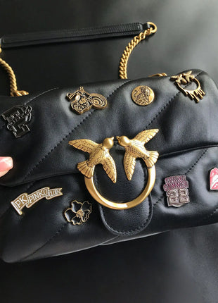 Nuova Borsa a Tracolla/Crossbody da Donna 2026 Ispirata a Pinko in Tweed con Cigno, in Vera Pelle