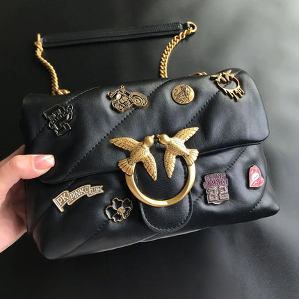 Nuova Borsa a Tracolla/Crossbody da Donna 2026 Ispirata a Pinko in Tweed con Cigno, in Vera Pelle