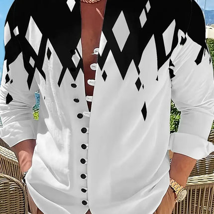 Men's Striped Long Sleeve Shirt Outdoor Street Long Sleeve Printed Apparel Fashion Button Design Street Top