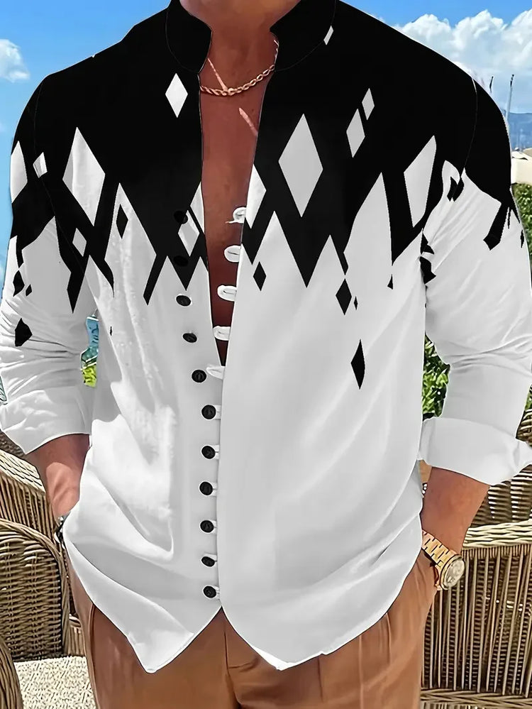 Camicia a maniche lunghe da uomo con motivo a righe Outdoor Street Manica lunga Abbigliamento stampato Top con design a bottoni da strada alla moda