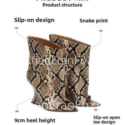 2025Ladies' Spring and Summer New Fish Mouth Slope High Heel Knee Boots, Fashionable Pointed Fashion Show Medium Cool Boots PlatiNum