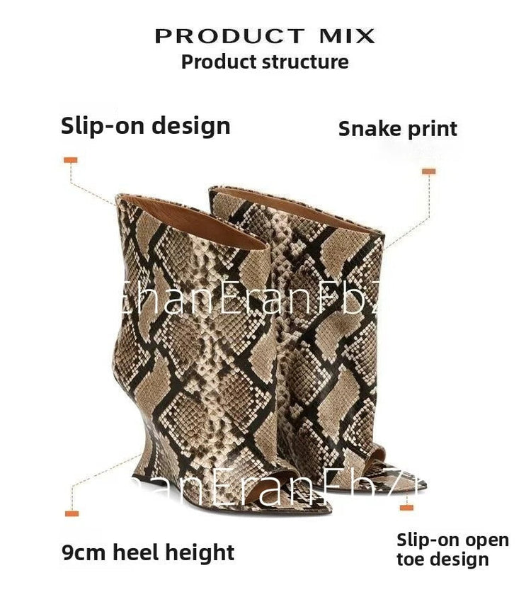 2025Ladies' Spring and Summer New Fish Mouth Slope High Heel Knee Boots, Fashionable Pointed Fashion Show Medium Cool Boots PlatiNum