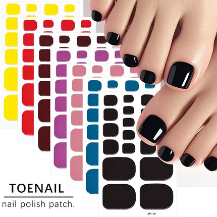 22Tips Red Christmas Baking Free Toenail Sticker Glossy Solid Color Self-adhesive Toe Nail Strips Festival Full Cover Foot Wraps2028