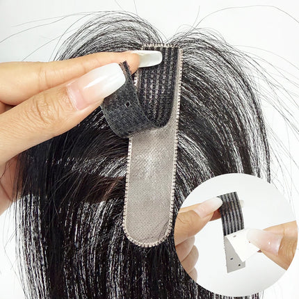 No Clip-in Real Human Hair Topper Weightless Black Air Bangs Cover Sparse Hair Seams Patches 2x9cm #3 Net Human Hair Pieces