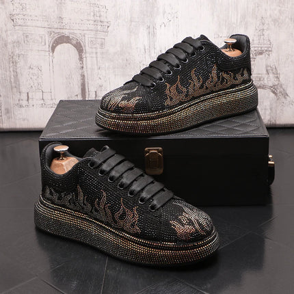 New Style Luxury Men's High Hip-hop Casual Shoes Men Black Fashion Rivets Shoes Italy Fashion Leisure Driving Loafers