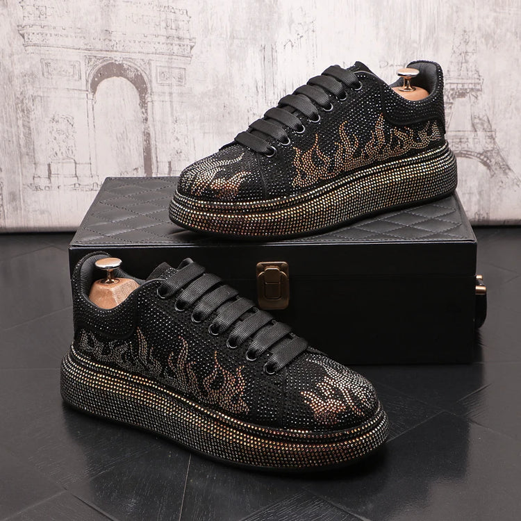 New Style Luxury Men's High Hip-hop Casual Shoes Men Black Fashion Rivets Shoes Italy Fashion Leisure Driving Loafers