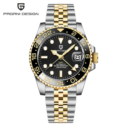 TOP PAGANI DESIGN PD1662 GMT Orologio meccanico automatico da uomo Cinturino in acciaio inossidabile Anello in ceramica blu Quadrante bianco Resistente all'acqua fino a 100 m Orologi da polso sportivi da uomo luminosi per uom