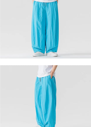 Pantaloni Uomo Nuova Estate Pantaloni larghi leggeri e sottili in vita elastica Sport all'aria aperta maschili Pantaloni larghi casual oversize da uomo Streetwear