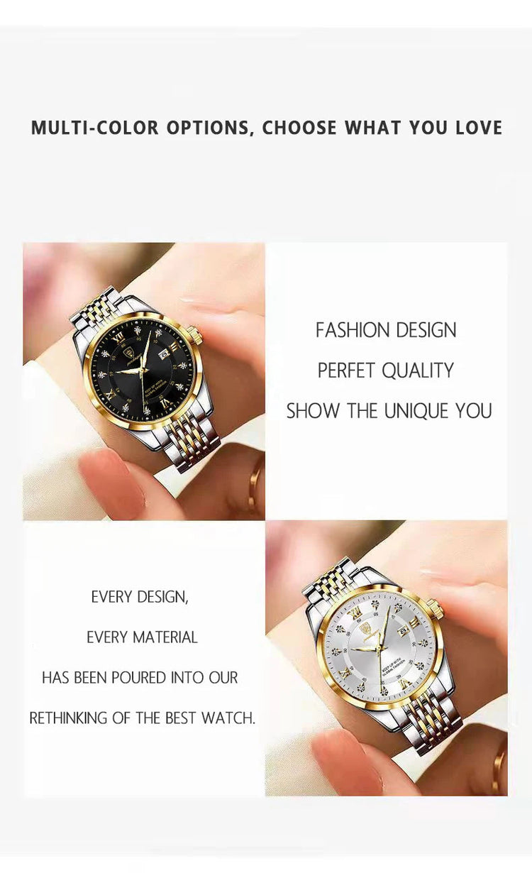 POEDAGAR Orologio da donna di lusso Orologio da donna impermeabile in acciaio inossidabile con data luminosa Orologi al quarzo da donna semplici e casual alla moda platinumshop