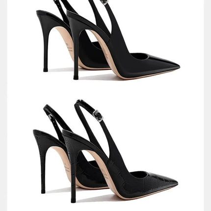 Sexy high-heeled sandals with pointed tips and elegant  summer patent leather strappy fashionable party women's shoes PlatiNum