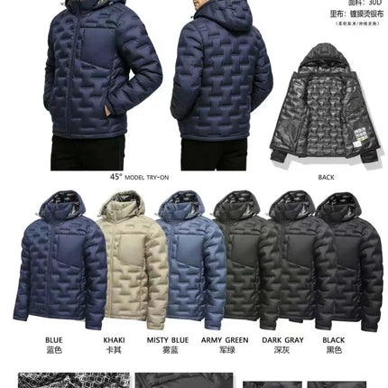 Graphene Self-heating Puffer Jacket Men Solid Windproof Pleated Padded Jackets Brand Classical Warm Winter Down Coat Male Parkas