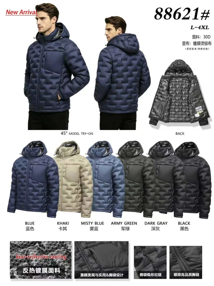 Graphene Self-heating Puffer Jacket Men Solid Windproof Pleated Padded Jackets Brand Classical Warm Winter Down Coat Male Parkas