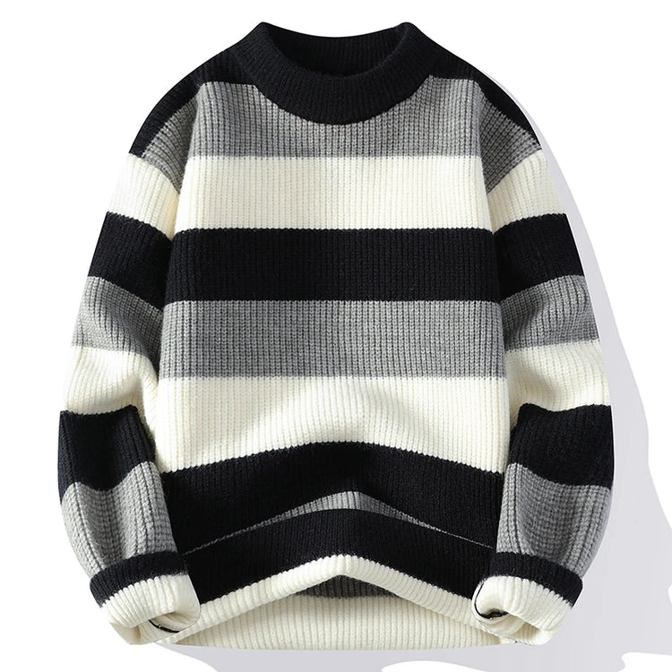 Men's Fashion stripe pattern Sweaters Autumn/Winter Loose Knittwear Men sweater youth Thick Warm patchwork pullovers Top