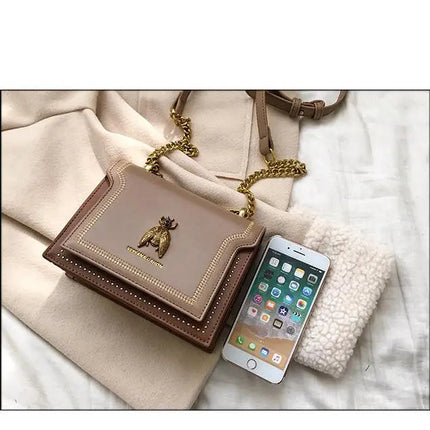 CGCBAG Luxury Brand Women Handbag 2024 New Retro Bee Female Shoulder Bag Simple High Quality Leather Designer Crossbody Bags PlatiNum